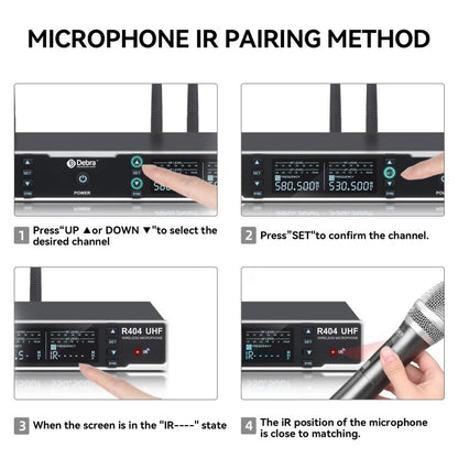 DEBRA R404 UHF Wireless Microphone 4-in-1 Professional Stage Performance Conference Handheld Mic, R404