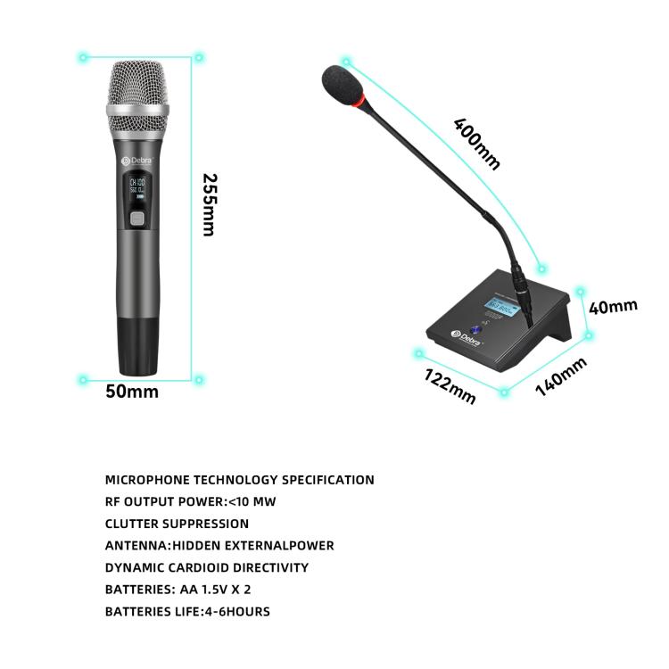 DEBRA R404 UHF Wireless Microphone 4-in-1 Professional Stage Performance Conference Handheld Mic, R404