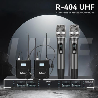 DEBRA R404 UHF Wireless Microphone 4-in-1 Professional Stage Performance Conference Handheld Mic, R404