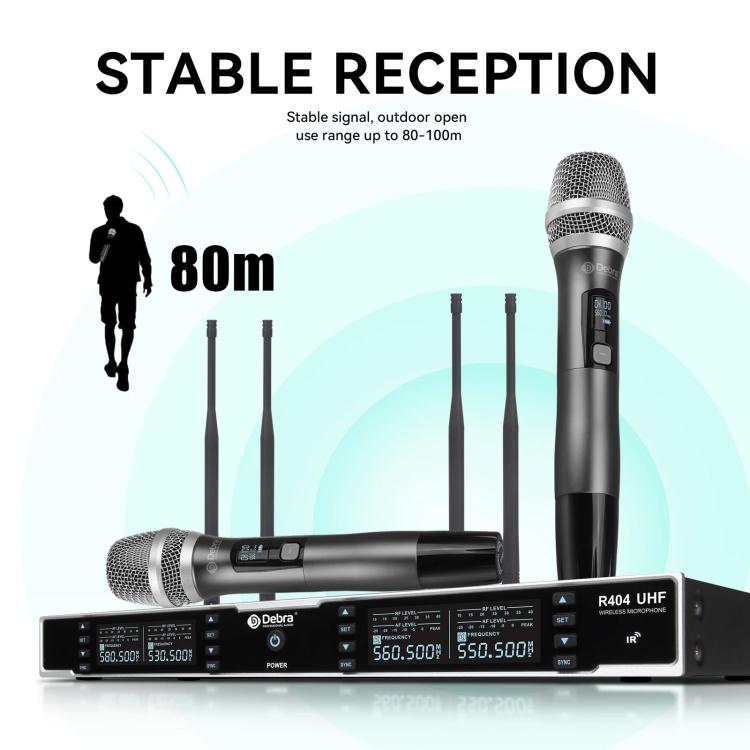 DEBRA R404 UHF Wireless Microphone 4-in-1 Professional Stage Performance Conference Handheld Mic, R404