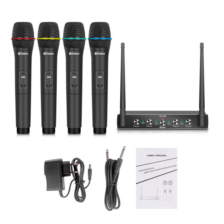 DEBRA AU-400 UHF Wireless Microphone System 4-in-1 for Performance Conference KTV, 4 Handheld Mic, 2 Handheld +2 Bodypack, 4 Bodypack Mic