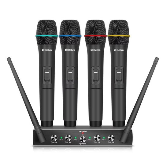 DEBRA AU-400 UHF Wireless Microphone System 4-in-1 for Performance Conference KTV, 4 Handheld Mic, 2 Handheld +2 Bodypack, 4 Bodypack Mic
