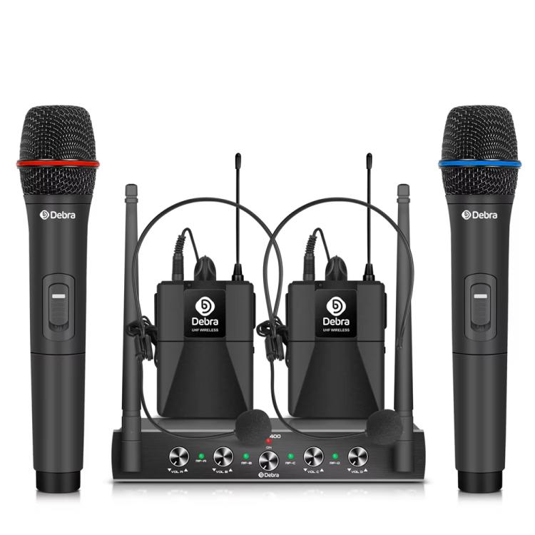 DEBRA AU-400 UHF Wireless Microphone System 4-in-1 for Performance Conference KTV, 4 Handheld Mic, 2 Handheld +2 Bodypack, 4 Bodypack Mic