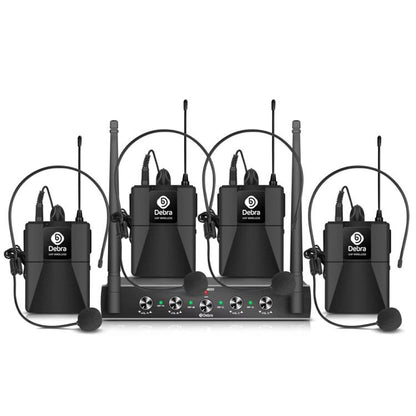DEBRA AU-400 UHF Wireless Microphone System 4-in-1 for Performance Conference KTV, 4 Handheld Mic, 2 Handheld +2 Bodypack, 4 Bodypack Mic