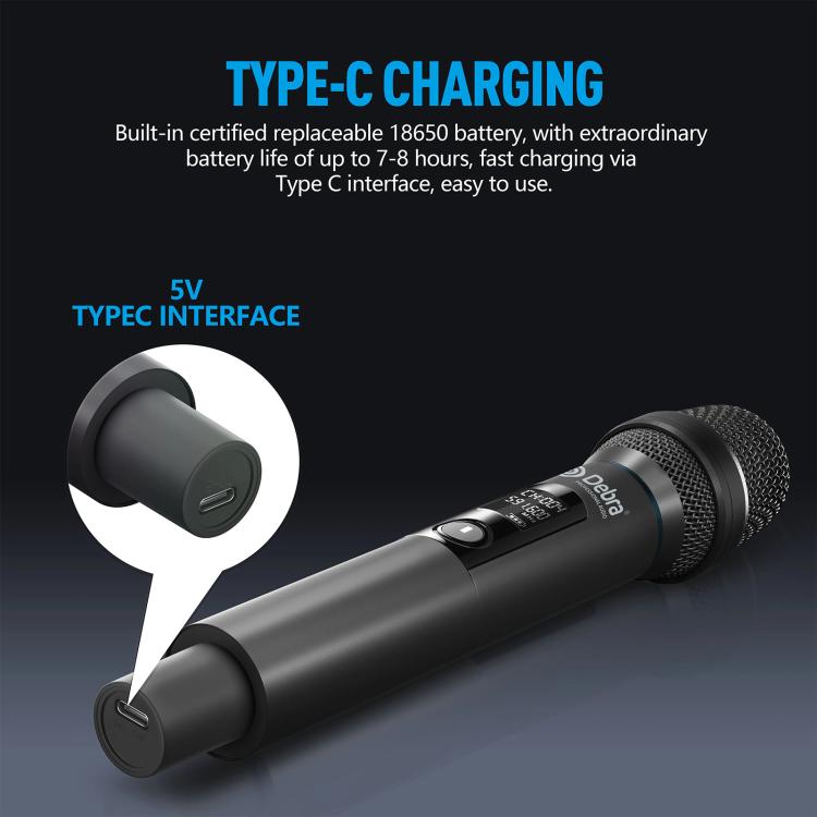 DEBRA UX-400 UHF Wireless Rechargeable Microphone System 4-in-1, UX-400