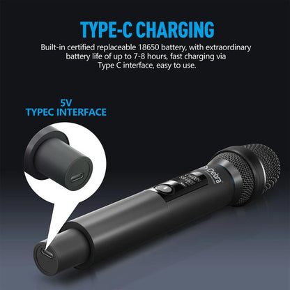 DEBRA UX-400 UHF Wireless Rechargeable Microphone System 4-in-1, UX-400