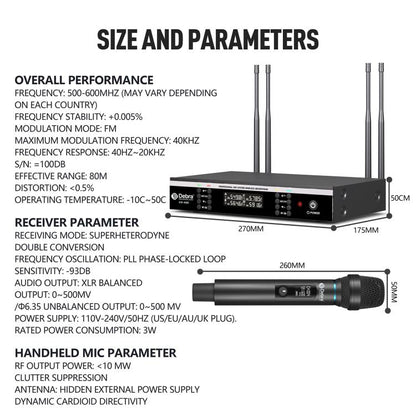 DEBRA UX-400 UHF Wireless Rechargeable Microphone System 4-in-1, UX-400