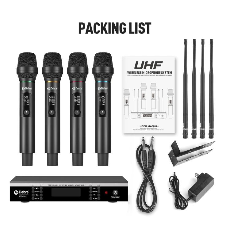 DEBRA UX-400 UHF Wireless Rechargeable Microphone System 4-in-1, UX-400