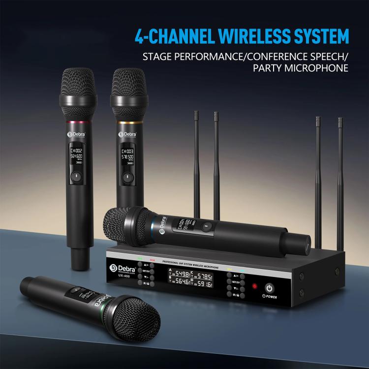DEBRA UX-400 UHF Wireless Rechargeable Microphone System 4-in-1, UX-400