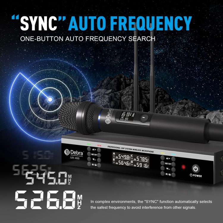 DEBRA UX-400 UHF Wireless Rechargeable Microphone System 4-in-1, UX-400