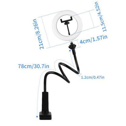 8 inch Striped Selfie Live Streaming Photography Lazy Stand LED Ring Fill Light Set, 8 inch