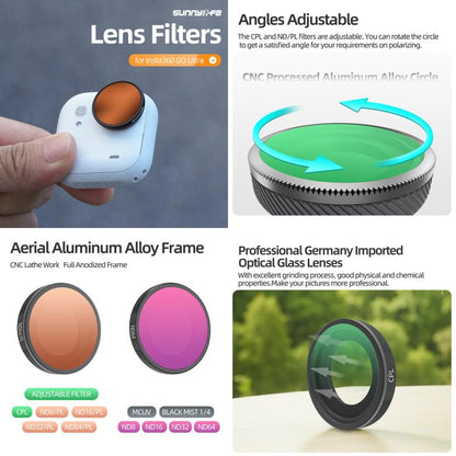 For Insta360 GO Ultra Sunnylife Camera Lens Filter, Black Mist 1/4, CPL, MCUV, ND8, ND16, ND32, ND64, ND8PL, ND16PL, ND32PL, ND64PL, 3 in 1 Light Shadow, 3 in 1 Mixed Filter, 4 in 1 Mixed Filter, 4 in 1 ND, 4 in 1 NDPL, 6 in 1 Mixed Filter