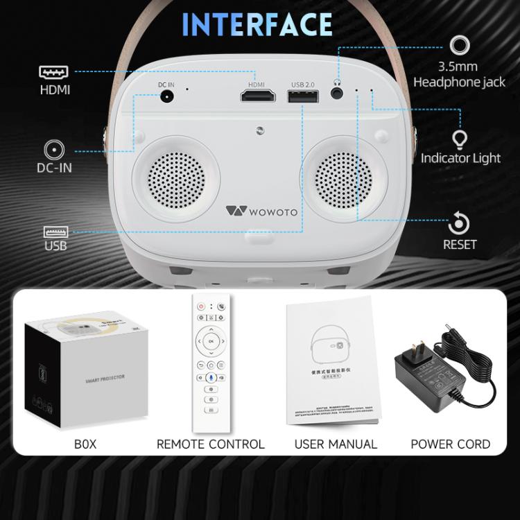 WOWOTO WWT-M8 Android 9 DLP 1920x1080P HD 300ANSI Smart Projector, WWT-M8