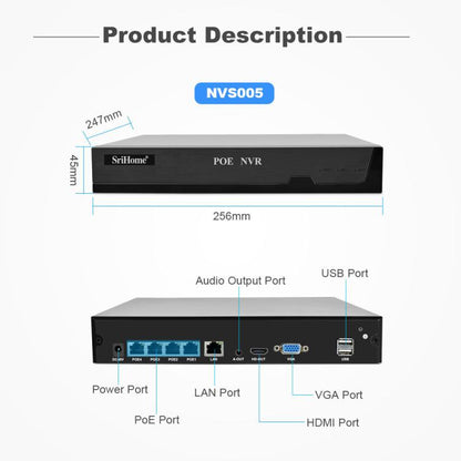 SriHome NVS005-POE065 3MP HD 4-CH POE Camera Network Video Recorder Kit, 3MP 4-CH