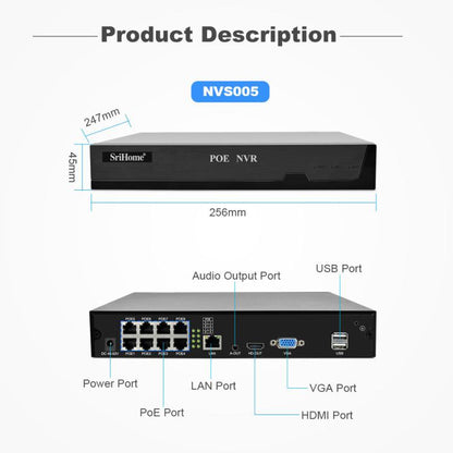 SriHome NVS005-POE065 3MP HD 8-CH POE Camera Network Video Recorder Kit, 3MP 8-CH