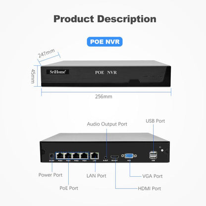 SriHome NVS005-POE030 5MP HD 4-CH POE Camera Network Video Recorder Kit, 5MP 4-CH