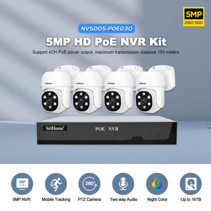 SriHome NVS005-POE030 5MP HD 4-CH POE Camera Network Video Recorder Kit, 5MP 4-CH
