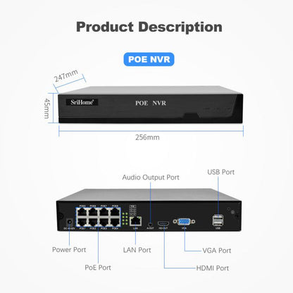 SriHome NVS005-POE030 3MP HD 8-CH POE Camera Network Video Recorder Kit, 3MP 8-CH