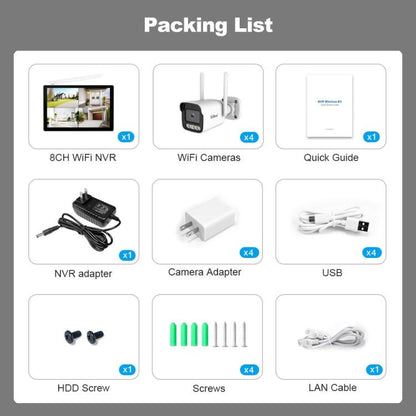 SriHome NVS010-IPC065 5MP HD 4-CH WiFi Camera Kit with 10.1 inch Touch Screen Monitor, EU Plug, US Plug, UK Plug, AU Plug