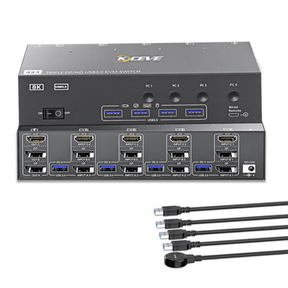 KCEVE KC-KVM403DH 4 IN 1 OUT DP/HD USB 3.0 4K 144Hz KVM Switch, EU Plug, US Plug, UK Plug, AU Plug