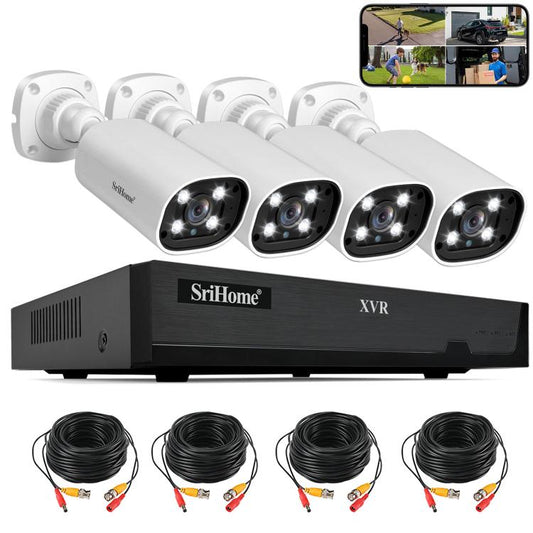 SriHome NVS008-AHD006 2MP HD 4-CH XVR NVR Camera Network Video Recorder Kit, NVS008-AHD006 4-CH