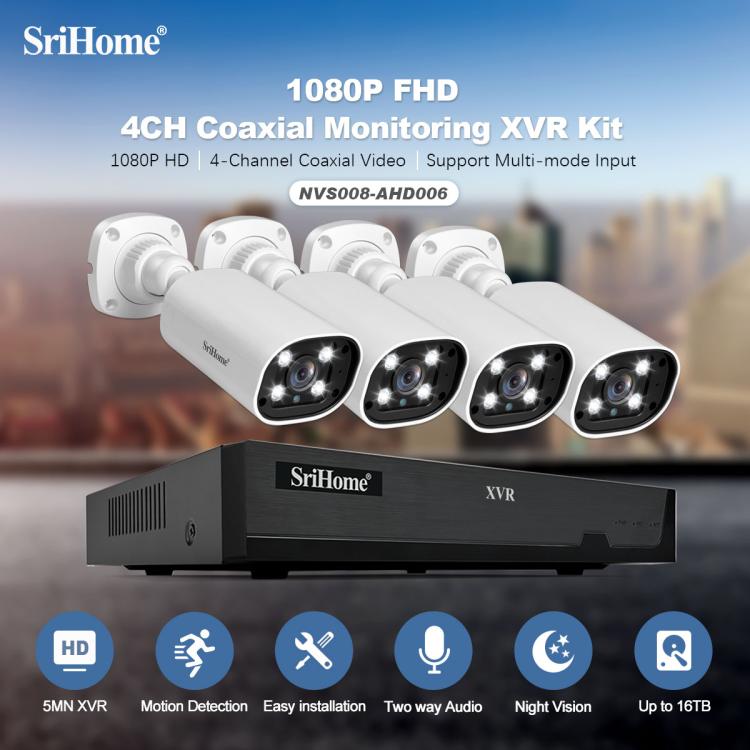 SriHome NVS008-AHD006 2MP HD 4-CH XVR NVR Camera Network Video Recorder Kit, NVS008-AHD006 4-CH