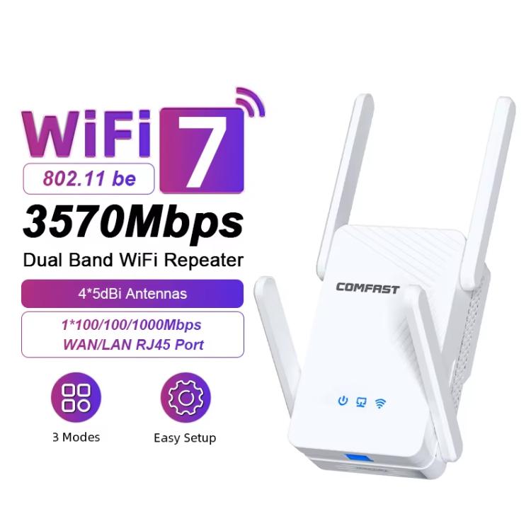 COMFAST CF-WR773BE 3570Mbps WiFi7 Signal Extender Dual Band Gigabit Wireless Repeater, EU Plug, US Plug, UK Plug, AU Plug