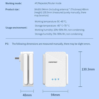 COMFAST CF-WR773BE 3570Mbps WiFi7 Signal Extender Dual Band Gigabit Wireless Repeater, EU Plug, US Plug, UK Plug, AU Plug