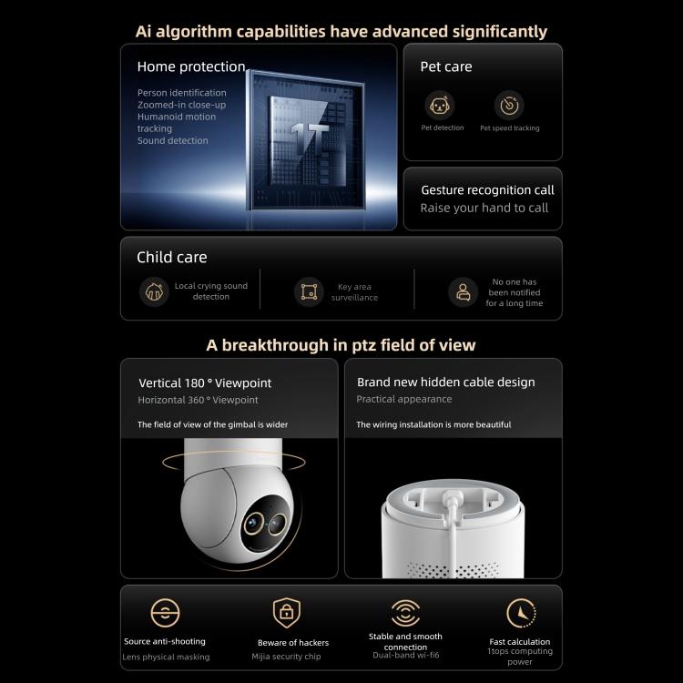 Original Xiaomi Mijia Smart Camera 4 9X Zoom Edition Baby Pet AI Facial Recognition Gesture Call Two-way Voice Camera For Mi Home APP, Xiaomi Mijia Smart Camera 4