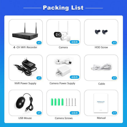 SriHome NVS001-IPC037 2MP HD 4-CH NVR WiFi IP Camera Kit, EU Plug, US Plug, UK Plug, AU Plug