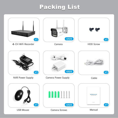 SriHome NVS001-IPC065 5MP 4-CH NVR WiFi IP Camera Kit, EU Plug, US Plug, UK Plug, AU Plug