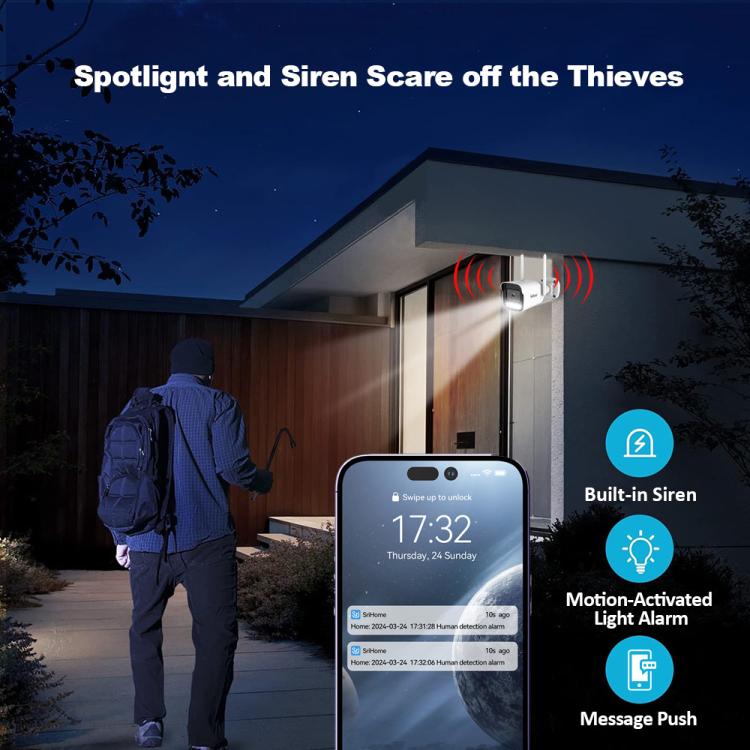 SriHome NVS001-IPC065 5MP 4-CH NVR WiFi IP Camera Kit, EU Plug, US Plug, UK Plug, AU Plug