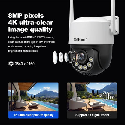 Srihome SH072 8MP 2.4 / 5G WiFi Outdoor AI Auto-Tracking Wireless WiFi Security Camera, EU Plug, US Plug, UK Plug, AU Plug