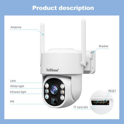 SriHome DH005 4MP 2K Low Power Consumption Wireless Security Camera System with Solar Panel, DH005