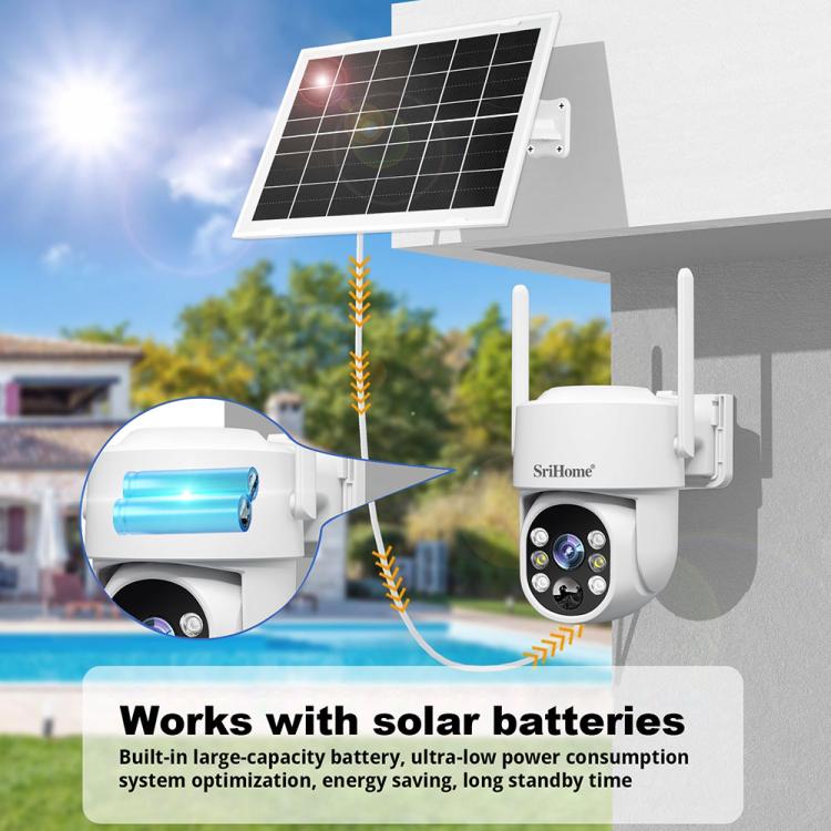 SriHome DH005 4MP 2K Low Power Consumption Wireless Security Camera System with Solar Panel, DH005