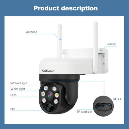 SriHome DH006 4MP 2K Low Power Consumption Wireless Security Camera System with Solar Panel, DH006