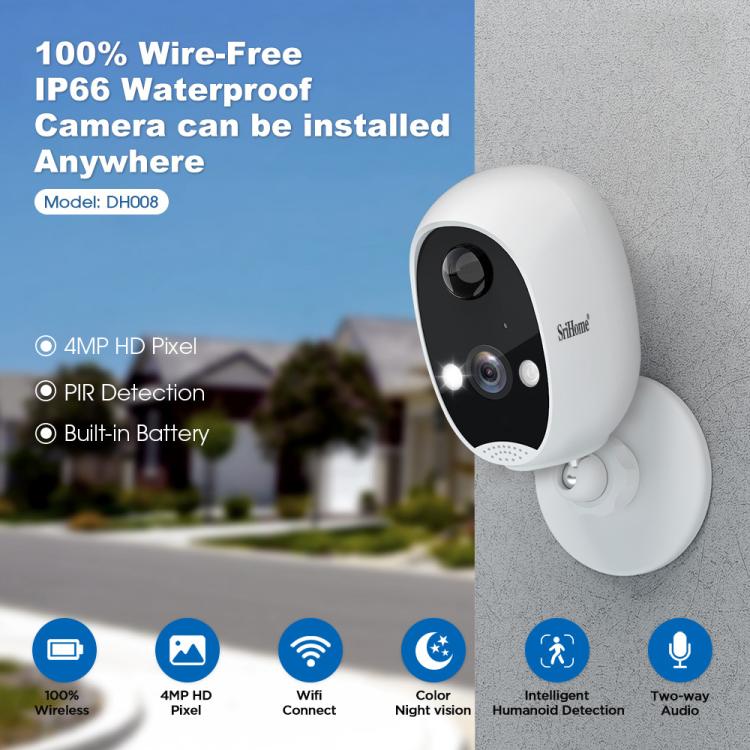 SriHome DH008 4MP 2K Low Power Consumption Wireless Security Camera System, DH008