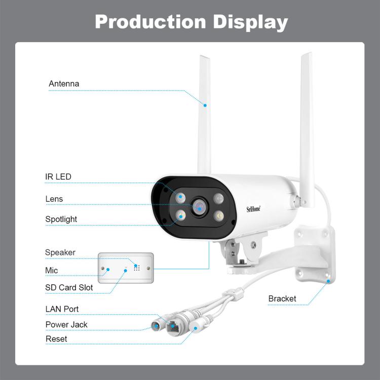 Srihome SH037 5MP Outdoor Waterproof Security HD Camera, Supports Two-Way Audio and Color Night Vision, SH037, 5MP