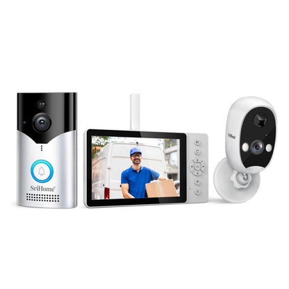 SriHome DH054+DH002+DH008 4MP HD Smart WiFi Video PIR Visual Doorbell Set, DH054+DH002+DH008