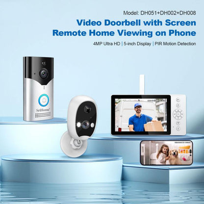 SriHome DH054+DH002+DH008 4MP HD Smart WiFi Video PIR Visual Doorbell Set, DH054+DH002+DH008