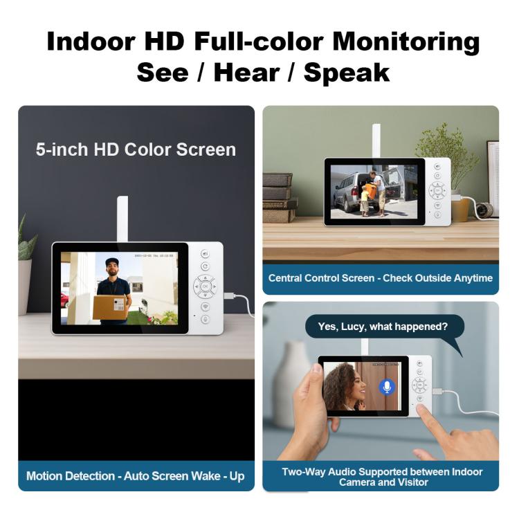 SriHome DH054+DH002+DH008 4MP HD Smart WiFi Video PIR Visual Doorbell Set, DH054+DH002+DH008
