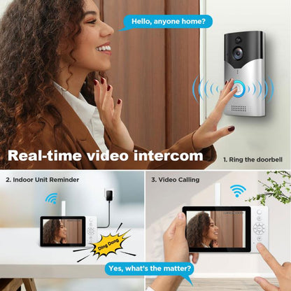 SriHome DH054+DH002+DH008 4MP HD Smart WiFi Video PIR Visual Doorbell Set, DH054+DH002+DH008