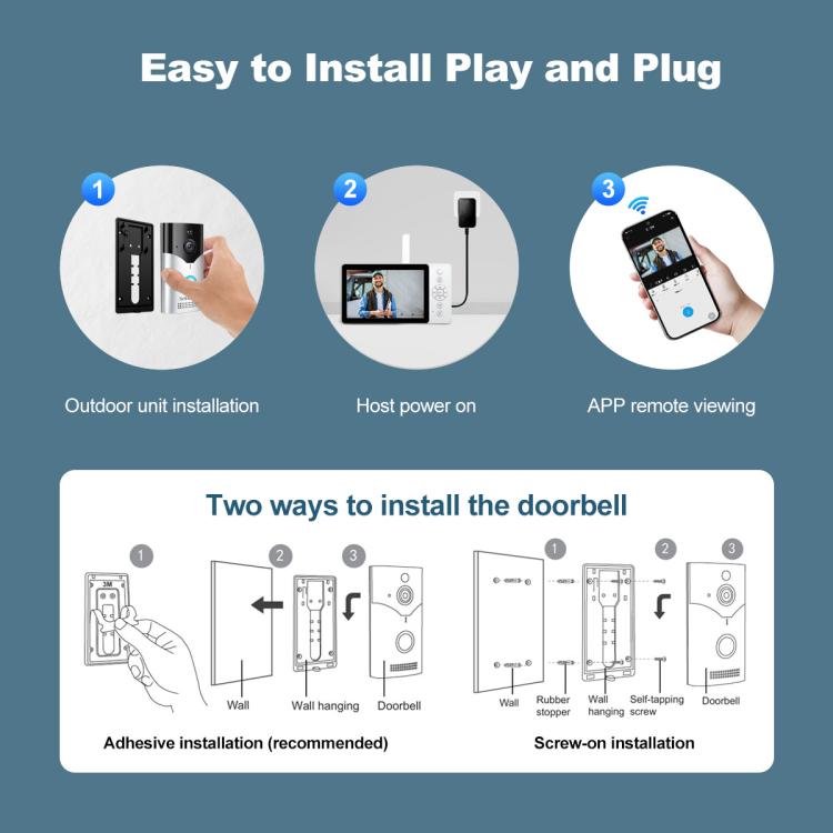 SriHome DH054+DH002+DH008 4MP HD Smart WiFi Video PIR Visual Doorbell Set, DH054+DH002+DH008