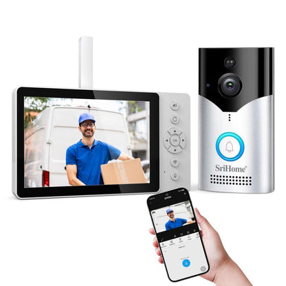 SriHome DH054+DH002 4MP HD Smart WiFi Video PIR Visual Doorbell Set, DH054+DH002