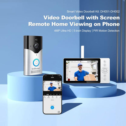 SriHome DH054+DH002 4MP HD Smart WiFi Video PIR Visual Doorbell Set, DH054+DH002