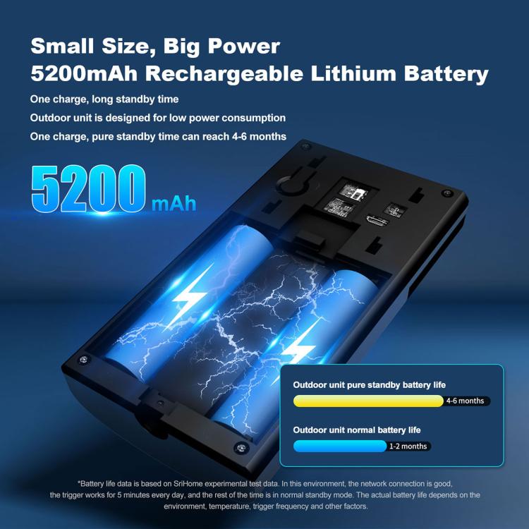 SriHome DH054+DH002 4MP HD Smart WiFi Video PIR Visual Doorbell Set, DH054+DH002