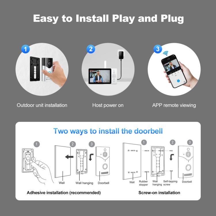 SriHome DH054+DH002 4MP HD Smart WiFi Video PIR Visual Doorbell Set, DH054+DH002