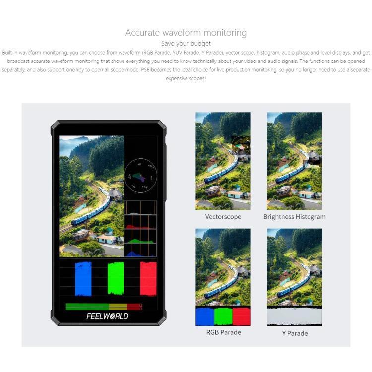 FEELWORLD PS6 5.5 inch OLED Vertical Horizontal Camera Field Video Monitor Touch Screen 4K HDMI-compatible, US Plug, EU Plug, UK Plug, AU Plug