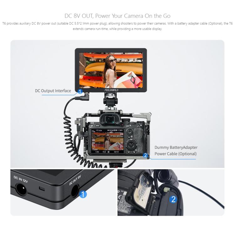 FEELWORLD T6 6 inch Camera Field Video Monitor Aluminium Housing 4K HDMI-compatible 1920x1080 IPS, T6