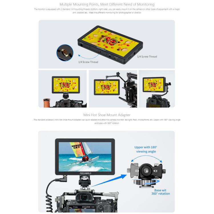 FEELWORLD T6 6 inch Camera Field Video Monitor Aluminium Housing 4K HDMI-compatible 1920x1080 IPS, T6